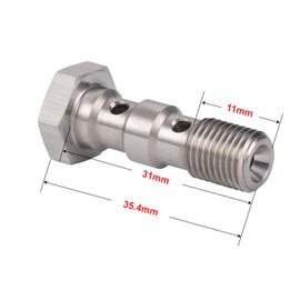 Podavelle 3AN 3/8 x 24 UNF Stainless Steel Double Banjo Bolt Brake Fitting Adapter 31mm Long with Copper Washers