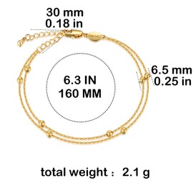 FRUMOS Dainty Layering Bracelets for Women 18 k Gold Plated Fashion Adjustable Chunky Cuban Paperclip Link Chain Bracelets Jewelry for Women Girls Gift (Double Layering Beads Link)