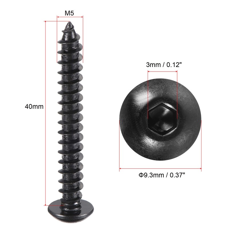 sourcing map Hex Socket Self Tapping Screws, M5 x 40mm