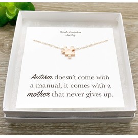 Autism Mother Message Card, Rose Gold Jigsaw Puzzle Piece Necklace (Box) Miss Fit Boutique