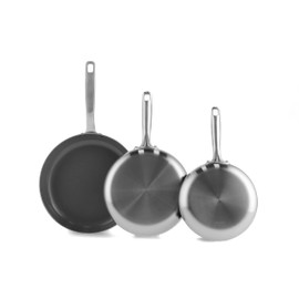 GreenPan Chatham Tri-Ply Stainless Steel Healthy Ceramic Nonstick 8" 9.5" and 11" 3 Piece Frying Pan Skillet Set, PFAS-Free, Multi Clad, Induction, Dishwasher Safe, Oven and Broiler Safe, Silver