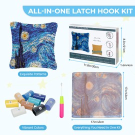 EsLuker.ly DIY Latch Hook Pillow Kits for Adults, Starry Sky Patterns Pre-Printed Canvas Pillow Making Set, Beginner Cushion Cover Latch Hook Kit, Creative Craft for Family Fun Home Decor