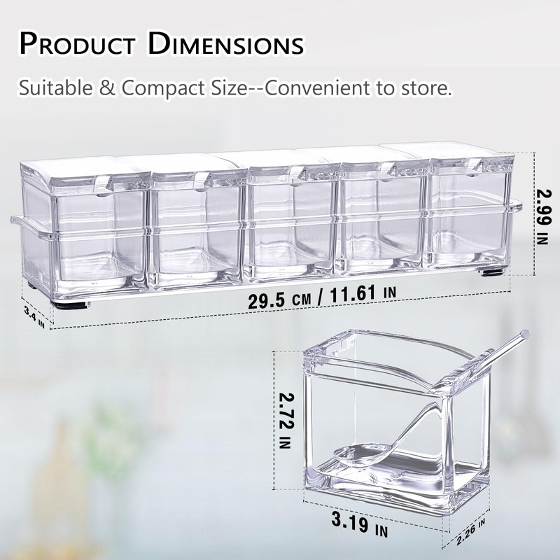 Clear Seasoning Box, 5 Pieces Clear Seasoning Storage Container for