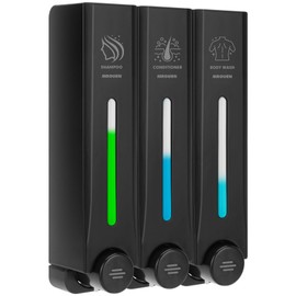 Shampoo and Conditioner Dispenser Shower Soap Dispenser 3 Chamber No Drill Wall-Mounted Shampoo Dispenser for Shower Body Wash Dispenser Wall Mounted for Bathroom Hotel Large Capacity,500ML *3 Black