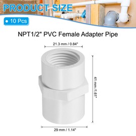 PATIKIL NPT1/2 PVC Female Adapter Pipe Fitting, 10 Pcs Furniture Grade Female Threaded Pipe Slip Coupling Connector for Building Pool Products Greenhouse Garden