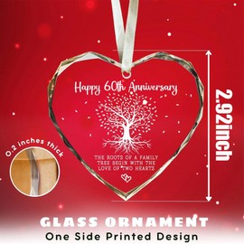 Wasise 60th Wedding Anniversary - 60th Anniversary Decorations, Gifts for Grandparents, Parents, Couple Anniversaries Idea Ornament, Glass Christmas Ornaments, Heart Shape Crystal Glass Pendant