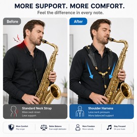 Saxophone Shoulder Strap for Comfortable Playing – Adjustable PU Leather Harness for Alto, Tenor & Baritone Sax
