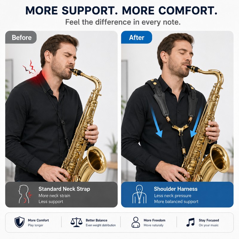 Saxophone Shoulder Strap for Comfortable Playing – Adjustable PU Leather