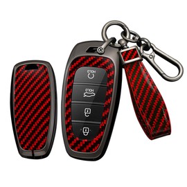 SANRILY Carbon Fiber Pattern 4-5-7 Button Key Fob Cover Case Fit for Hyundai Sonata 2022 2021 Tucson Santa fe Palisade 2023 Keyless with Keychain Red