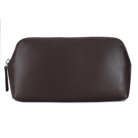 Women's Leather Cosmetic Bag - Medium Travel Makeup Pouch - Make-Up Case (Brown)