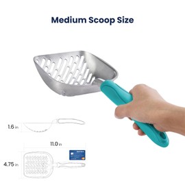 WePet Cat Litter Scoop, Aluminum Alloy Sifter, Kitty Metal Scooper, Deep Shovel with Diagonal Sifting Hole, Long Handle, Kitten Poop Lifter for Litter Box, Medium Size, Turkish Blue Handle