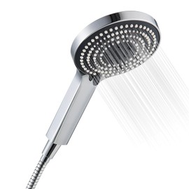 OFFO Shower Head with Hose 1.6 m, Shower Head with Hose with Twist Protection, Large Shower Head with 6 Jet Types, Shower Head Water-Saving, Shower Hose with Shower Head for Bathing, Chrome