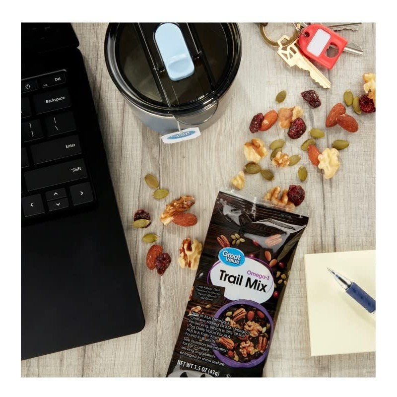 Great Value Omega-3 Trail Mix, 1.5 oz, 8 Count Snack