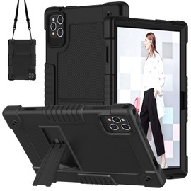 FIEWESEY for ZONKO D106 10 inch Android 14 Tablet Case,for VOZIZOV D106 Case,Heavy Duty Shockproof Kids Cover with Shoulder Strap Kickstand for ZONKO D106/MOONSTARS D106B Tablet (Black)