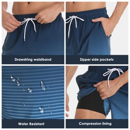 outfit spring Swimming Trunks for Men with Compression Mesh Lining, 2 in 1 Quick-Drying Swimming Shorts Short, Adjustable Drawstring Pocket Men's Swimming Trunks Board Shorts for Beach Surf Sports