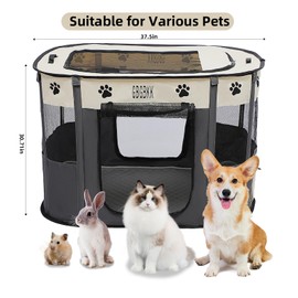 Portable Pet Playpen,Dog Playpen Outdoor/Indoor with Carry Case,Free Washable Dog Pee Pad,Pet Tent for Small Animals,Foldable Pet Playpens,Dog Crate(White/Grey, L(37.4"X30.71"X29.13"))
