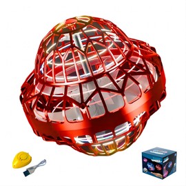 KKPOT Flying Orb Ball Toy, Flying Mini Drone Ball for Kids,Cosmic Globe Light Up Boomerang Hover Spinner Ball,Cool Fly Toys Gift for Boy Girls Teens (Red)