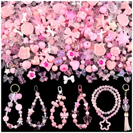 170-230PCS Pink Assorted Acrylic Beads for Bracelet Making, Flower Bow Butterfly Candy Star Heart GummyBear Kawaii Bracelet Charms,Cute Beads for Jewelry Making DIY Necklace Keychain Phone Charms