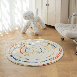 Poowe Kid Play Rug Round Boho Play Mat Soft Alphabet Educational Area Rug Nonslip Circle Baby Crawling Mat for Boys Girls Floor Carpet for Kids Playroom Nursery Decor-Round 31.5"(Dream Line)