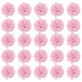 PATIKIL 2" Chiffon Flowers, 30Pcs Fabric Flowers Sewing Appliques Embellishments with Rhinestone Pearl for DIY Crafts Wedding Headbands Party Decoration, Pink
