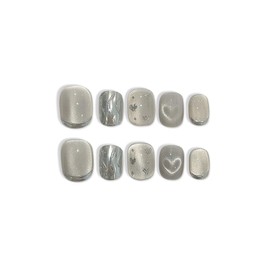 TENPAL Press on Nails Short Squoval Square, Diamond Dust Hearts Holographic False Nails,Cat Eye Glow Glue on Nails,Icy Shimmer Fake Nails Kit,Luxe Sweet Ins Design False Nails with Tools 10pcs(S)