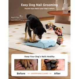 WOWOOF PET Dog Nail File Toy with 2 Dog Treat Puzzle, Interactive Dog Enrichment Toys for IQ Training, Dog Scratch Pad for Nails, Slow Feeder and 2 Level in 1 Dog Puzzle,Double Non-Slip Design(Blue)
