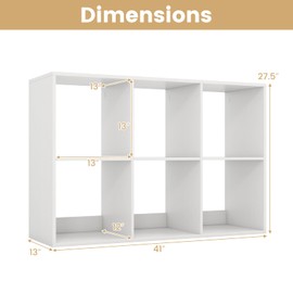 SILKYDRY 6 Cube Storage Organizer, 2 Tier Floor Standing Bookcase with Anti-Toppling Kits, Wooden Open Display Shelf for Living Room, Bedroom, Study, White Bookshelf with Open Back