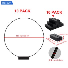 Worown 10 Pieces 30 cm Metal Rings for Crafts, Metal Ring with Base, Black Metal Rings with 10 Pieces Wooden Stands for DIY Wedding Table Decorations, Wall Hanging Crafts