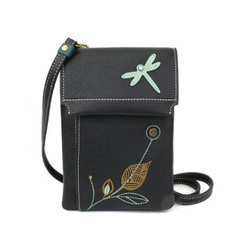 CHALA RFID Criss Crossbody Cell Phone Purse - Women Faux Leather Xbody Handbag with Adjustable Strap - Dragonfly - black