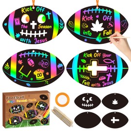 BeYumi Fall Football Scratch Cards - 60Pcs Fall Religious Football Scratch Cards for Kids Autumn Thanksgiving DIY Christian Cross Magic Scratch Paper Sunday School Classroom Harvest Party Art Activity