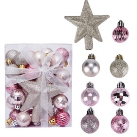 30pcs Mini Christmas Balls Ornaments Tree Top Star Gift Box Christmas Baubles Christmas Tree Pendant for Holiday Party Decorations Red Silver Gold Pink