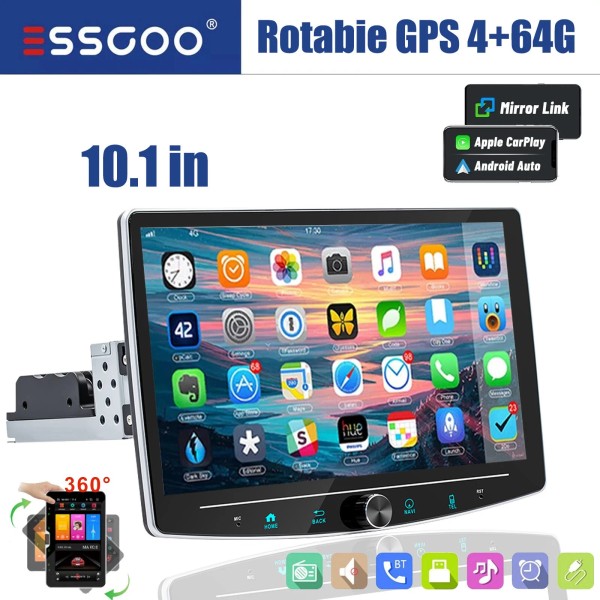 ESSGOO 10.1" Car Stereo Apple Carplay Android 14 Radio 1