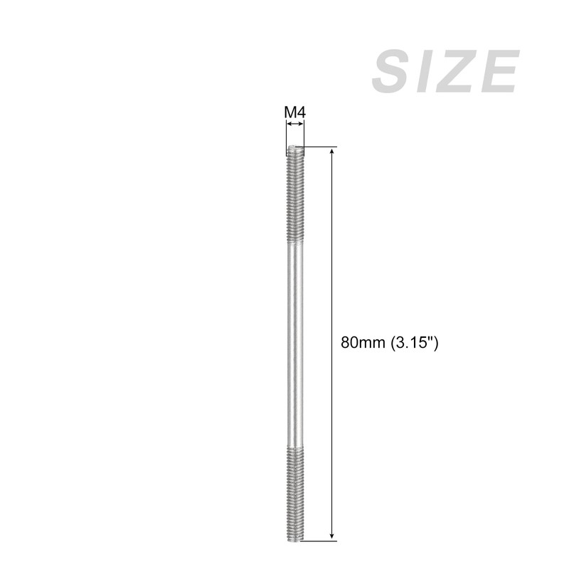 METALLIXITY Double Threaded Stud Bolt Rod Bolt M4 Screw 80mm
