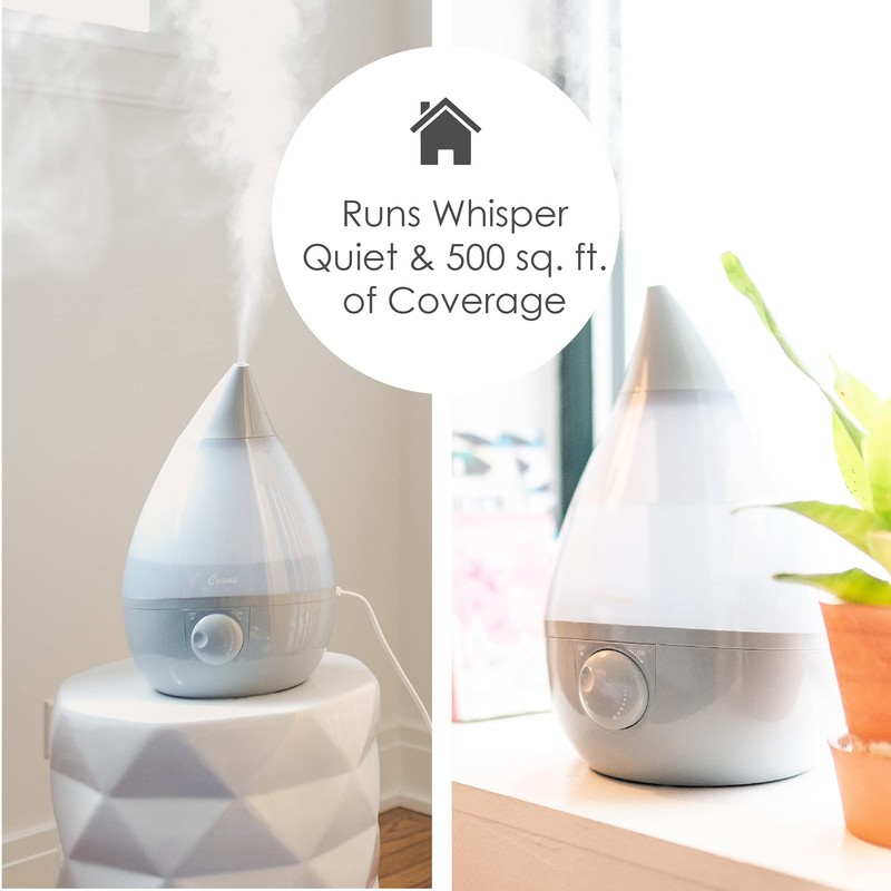 Crane Ultrasonic Teardrop Cool Mist Humidifier, Large 1 Gal Tank,