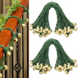 Motionchic 50 Pcs 20 Inches Christmas Garland Ties with Bells Decorative Garland Twist Ties for Banister Stairs Railing Reusable and Flexible Twist for Xmas Holiday Decorations Gift Wrapping (Gold)