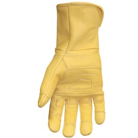 Youngstown Glove Leather Utility Plus Double Layered Long Cuff Work Gloves For Men - Puncture Resistant, Arc Rated - Tan, XX-Large,Brown