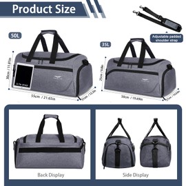 FIORETTO 35L Mens Sports Gym Bag with Wet Pocket & Shoe Compartment,Travel Duffle Bag Overnight Bag with Padded Shoulder Strap, Water-Resistant Sports Holdall for Swimming, Basketball Light Grey