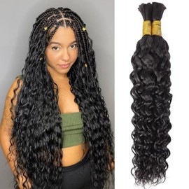 rebasar Human Braiding Hair Water Wave 100 g for Boho Braids Weave Natural Human Hair Braiding Hair Bulks Brazilian Weave Black Natural 55.8 cm