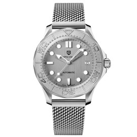 Pagani Design 1818 Automatic Watches for Men, 8215 Movement with Stop Seconds Solid Steel, 100M Waterproof, Retro Sport Wrist Watch for Men, Self-Winding Wrist Watch, Milanese grey, Bracelet