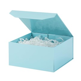 1 Pcs Small Blue Gift Box 8x8x4 Inch Magnetic Gift Box Small Magnetic Box with Crinkle Paper Blue Small Gift Box with Shredded Paper Luxury Gift Boxes with Lids for Presents