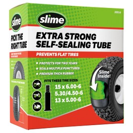 Slime 30014 Inner Tube for riding lawn mowers, ATVs, quads, tractors and other farm equipment, Extra Strong, Includes Self-Sealing Slime Sealant, Heavy Duty, 15x6.00-6" / 5.30/4.50-6" / 13x5.00-6"