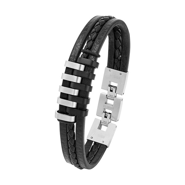s.Oliver Armband Edelstahl Leder Herren Armschmuck, 20+2 cm, Silber, Kommt
