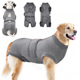 Lukovee Dogs Recovery Suit - Adjustable Dog Onesie for Female Male Dogs, Breathable Anti Licking Cone Alternative Surgery Pet Surgical Body Suit After Spay Abdominal Wounds Neuter (S, Gray)