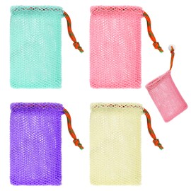 4 Pack Soap Savers for Bar Soap Exfoliating Net Mesh for Shower Holder Mesh Foaming bag for Bath and Shower(4 Colors, 5.5 x 3.5 In)