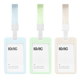 BASUNOCL 3 PCS Sliding Vertical ID Badge Holder with Lanyard, Waterproof ID Card Holder with Clear Window for Office School ID Credit Cards Nurses and Proximity Key Cards