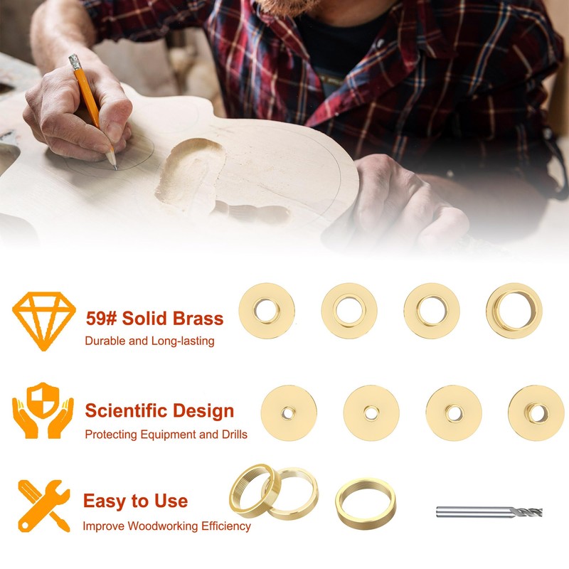 BOZXYE 13 Pcs Brass Router Template Bushing Guide Set with