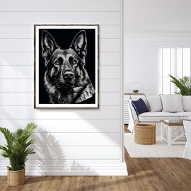 JXAVAXDE DIY Diamond Art Painting by Numbers Black and White German Shepherd Illustration Full Round Drill Diamond Mosaic Crystal Rhinestone Arts and Craft for Home Wall Decor 30x40cm