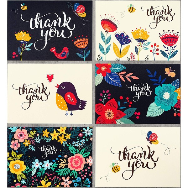 Spark Ink 36 Floral Thank You Cards with Envelopes, Elegant Thank You Notes, Blank Inside, Perfect for Wedding, Baby & Bridal Shower, Navy Blue & Ivory, 4x6 Photo Size - Bulk Stationary Set (Floral)