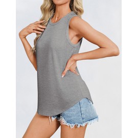 GKBK Womens Tank Tops Loose Fit High Neck Casual Flowy Summer Tees Crew Neck Trendy Sleeveless Tops 2025 Beach Vacation OutfitGray, XL