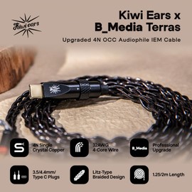 Linsoul Kiwi Ears x B_Media Terras IEM Cable, with Type-C USB C/3.5mm/4.4mm Plug,4N Single Crystal Copper 32AWG 4-Core in Ear Monitor Cord, 1.25m HiFi Upgrade Wire for Astral Orchestra II Arete Hype4
